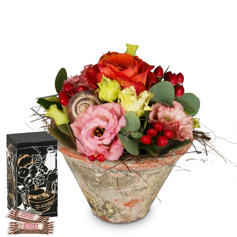 Bouquet de fleurs Flower Kiss with Minor Split in trendy gift tin
