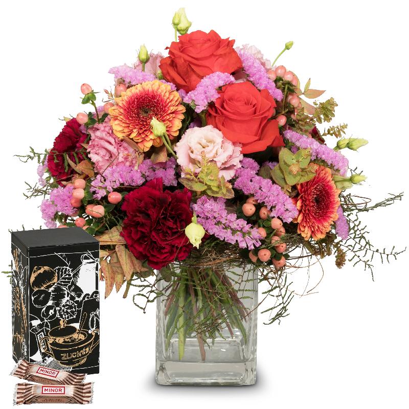 Bouquet de fleurs Colorful Wishes with Minor Split in trendy gift tin