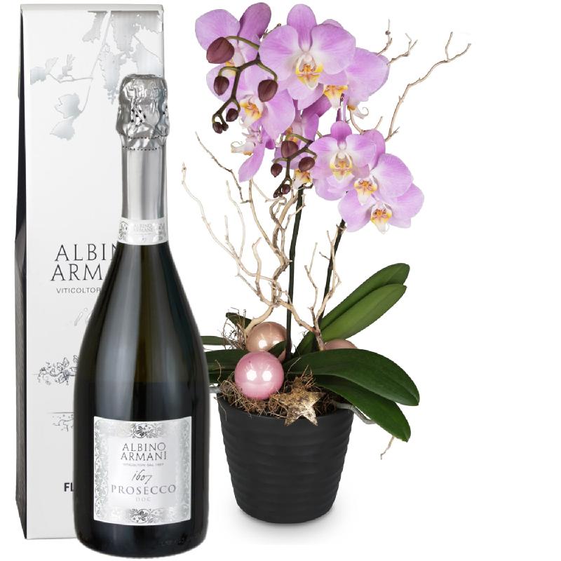 Bouquet de fleurs Magical & noble (orchid) with Prosecco Albino Armani DOC (75