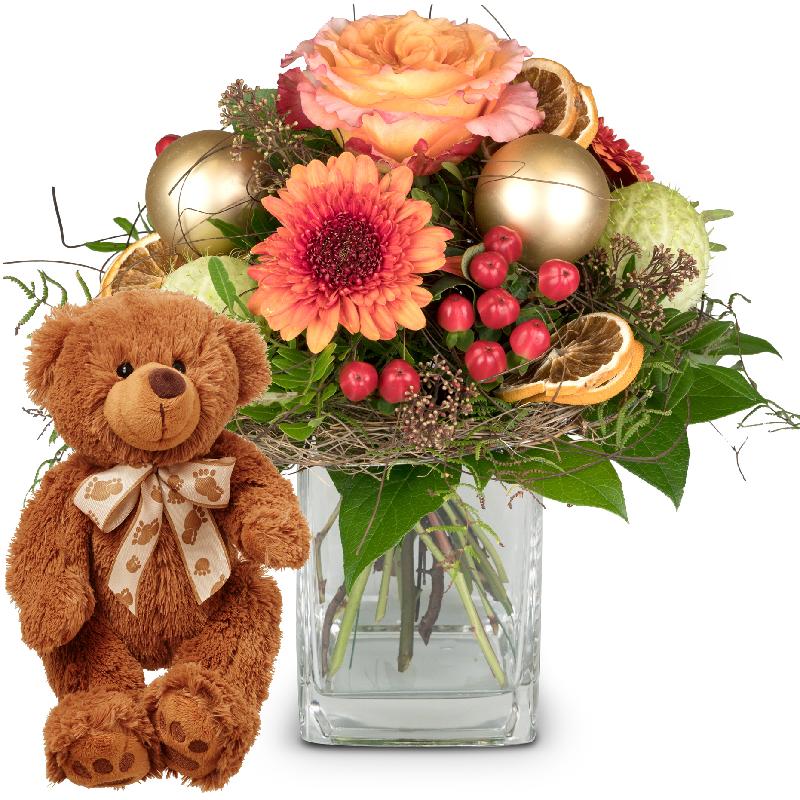 Bouquet de fleurs Christmas Wonder with teddy bear (brown)