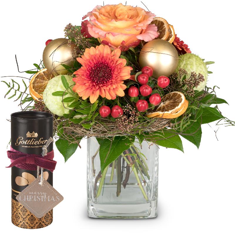Bouquet de fleurs Christmas Wonder with Gottlieber cocoa almonds and hanging g
