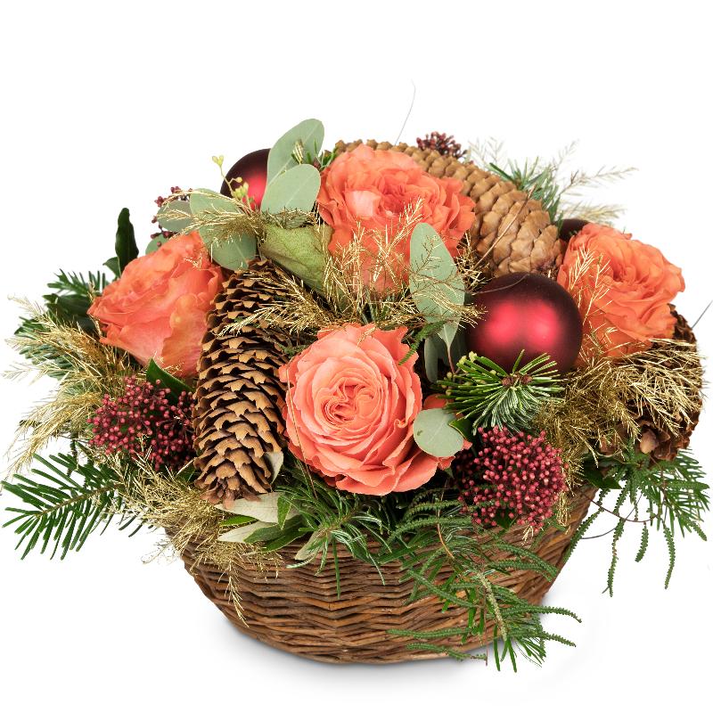 Bouquet de fleurs Christmas Basket with Roses