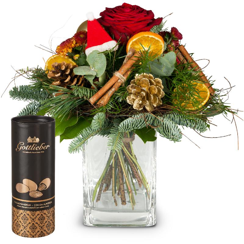 Bouquet de fleurs Santa Claus Bouquet and Gottlieber cocoa almonds
