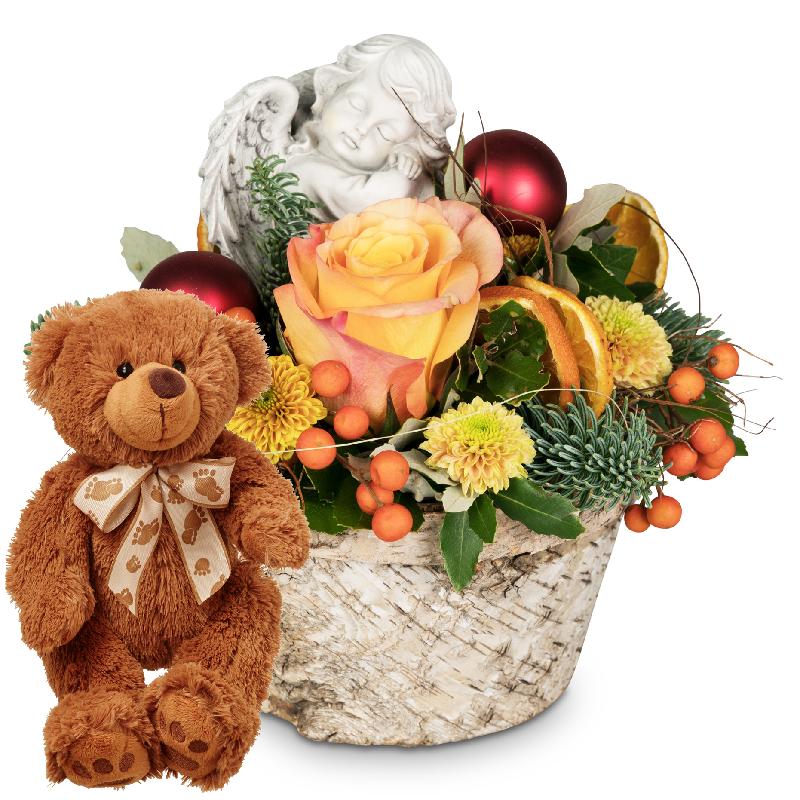 Bouquet de fleurs Little Angel with teddy bear (brown)
