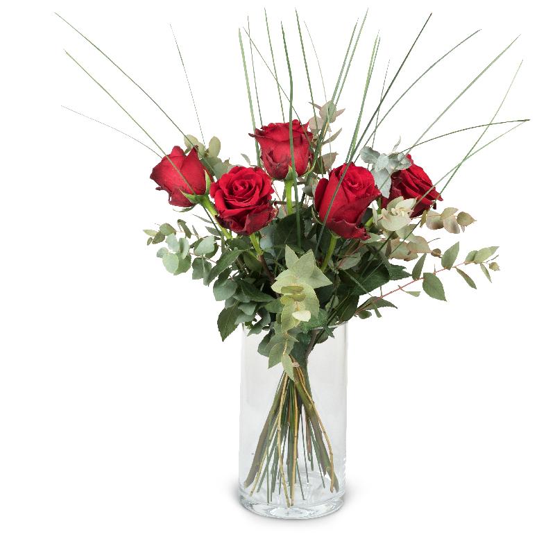 Bouquet de fleurs 5 Red Roses with greenery