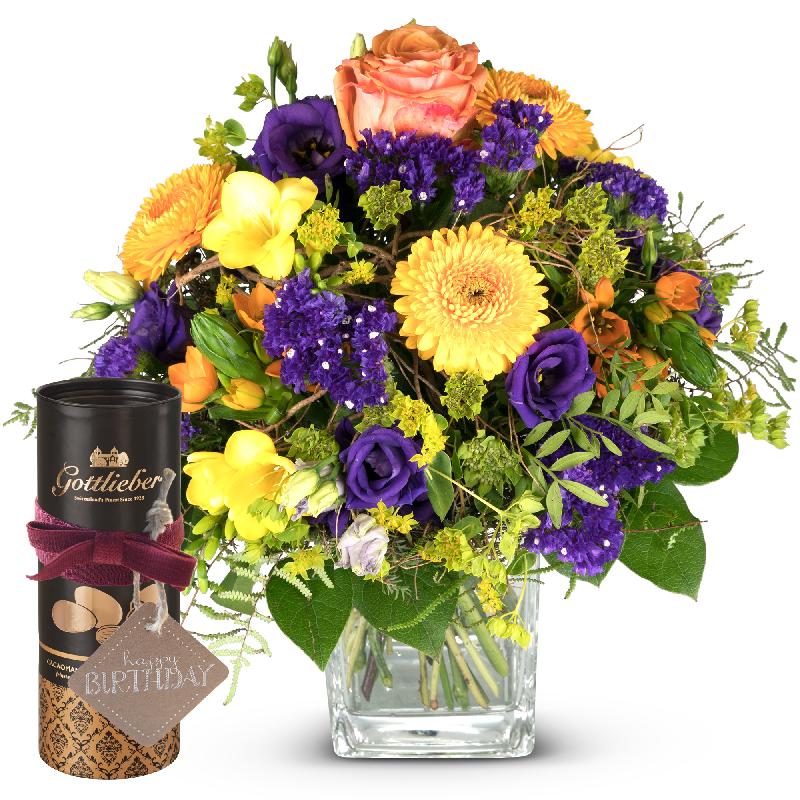 Bouquet de fleurs Magic of Spring with Gottlieber cocoa almonds and hanging gi