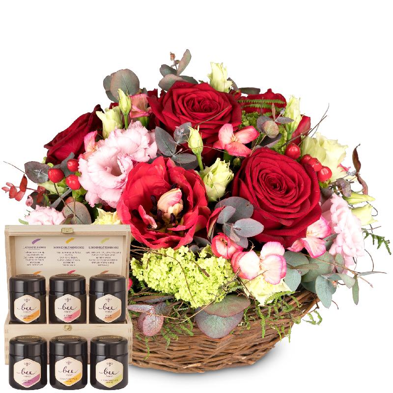 Bouquet de fleurs For my Darling with honey gift set