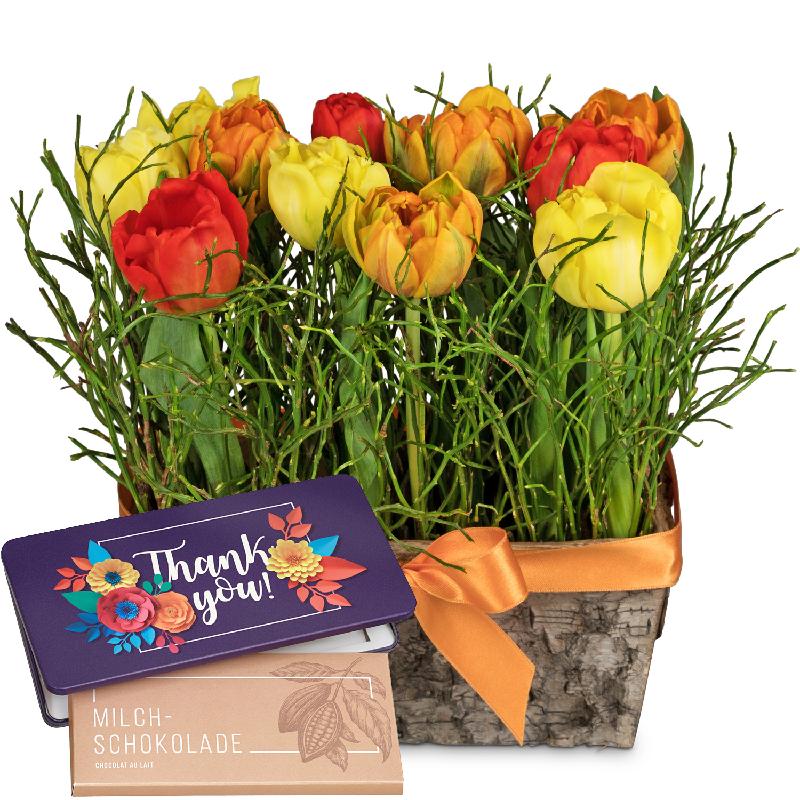 Bouquet de fleurs Happy tulip meadow with bar of chocolate «Thank you»