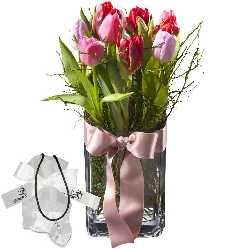 Bouquet de fleurs Tulip Princess (incl. vase), with Swarovski® crystal heart