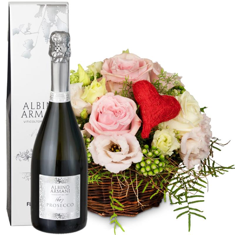 Bouquet de fleurs A Basket Filled with Love with Prosecco Albino Armani DOC (7