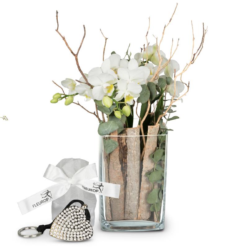 Bouquet de fleurs Lifestyle (orchid in a vase)  incl. Key Ring with 112 Swarov