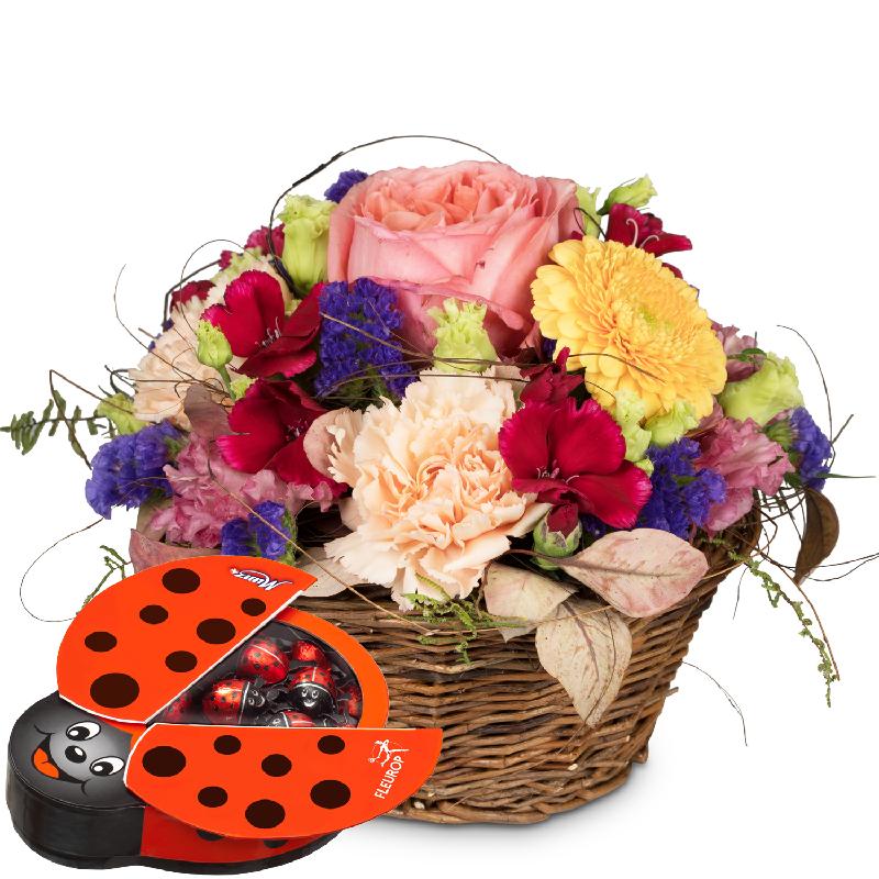 Bouquet de fleurs Melody of Color with chocolate ladybird