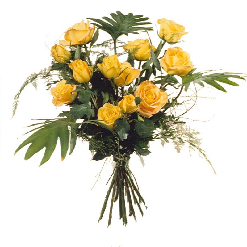 Bouquet de fleurs 12 Yellow Roses with greenery