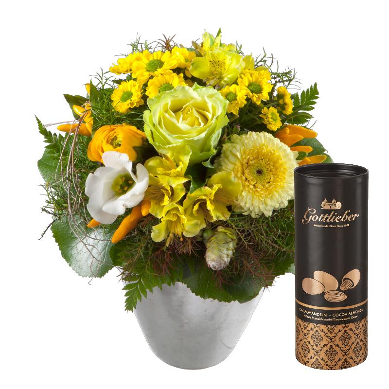 Bouquet de fleurs Happy Moments, with Gottlieber cocoa almonds
