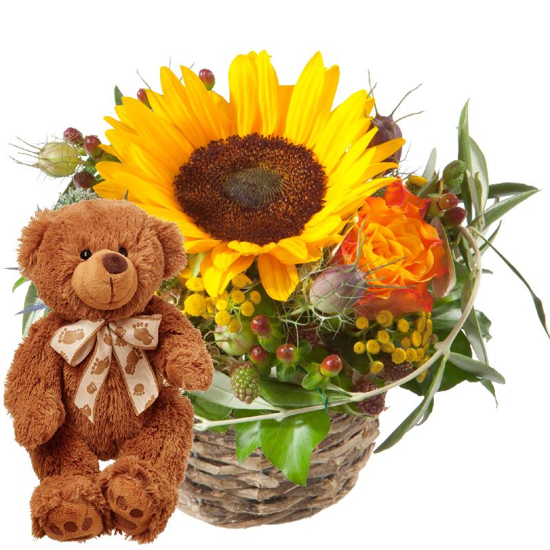 Bouquet de fleurs Summertime Kiss with teddy bear (brown)