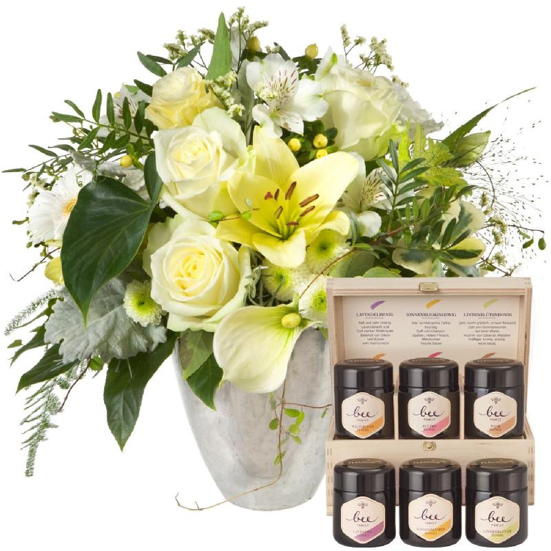 Bouquet de fleurs Exquisite Magic of Blossoms with honey gift set