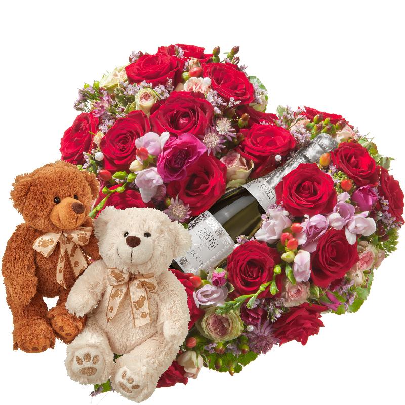 Bouquet de fleurs Touched Deeply, with Prosecco Albino Armani DOC (20cl) and t