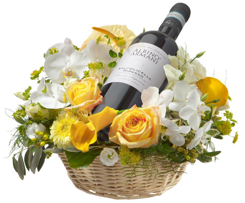 Bouquet de fleurs For Golden Moments, with Ripasso Albino Armani DOC (75cl)