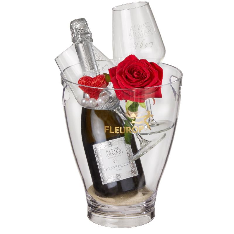 Bouquet de fleurs I Love You: Prosecco Albino Armani DOC (75 cl) incl. ice buc Bouquet de fleurs I Love You: Prosecco Albino Armani DOC (75 cl) incl. ice buc