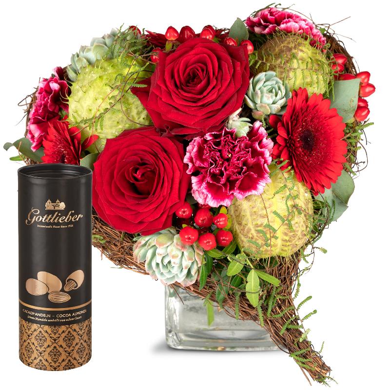 Bouquet de fleurs Only for You with Gottlieber cocoa almonds