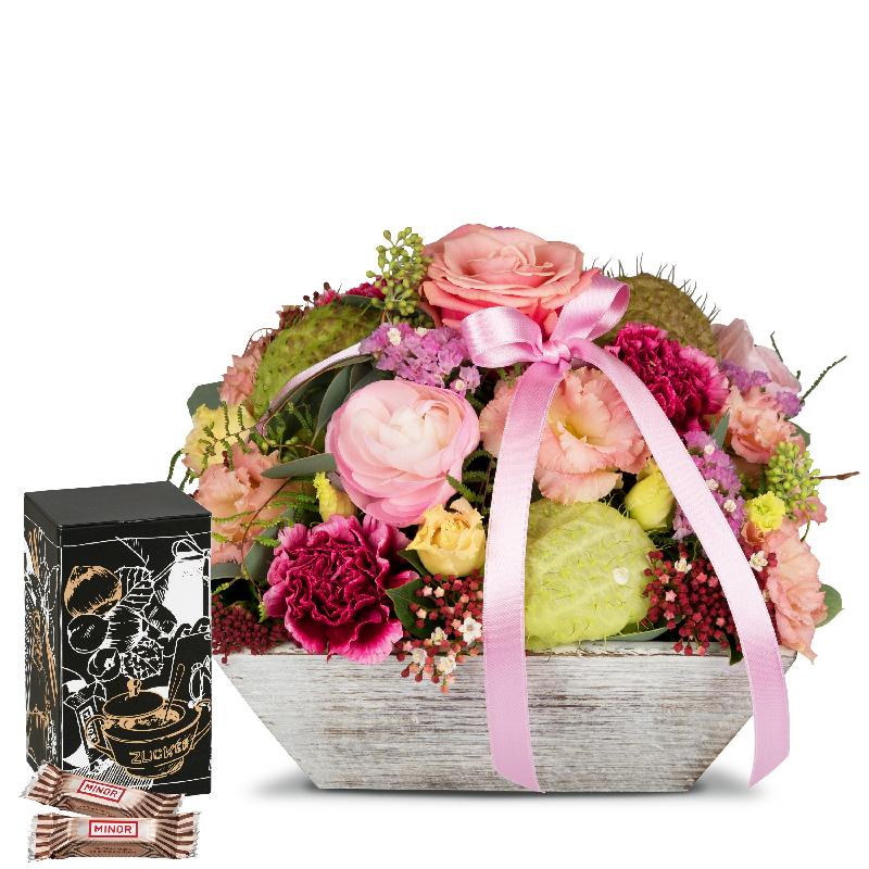Bouquet de fleurs Loving Present with Minor Split in trendy gift tin