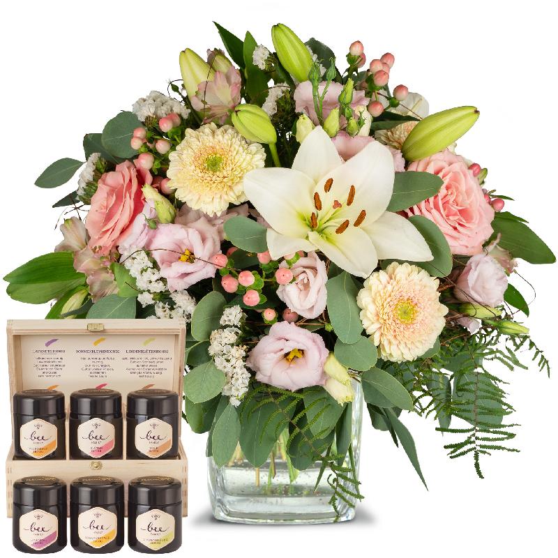 Bouquet de fleurs Lily Princess with honey gift set