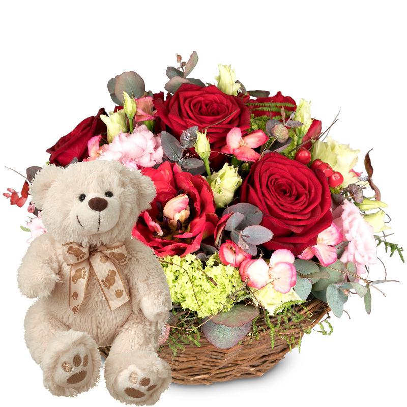 Bouquet de fleurs For my Darling with teddy bear (white)