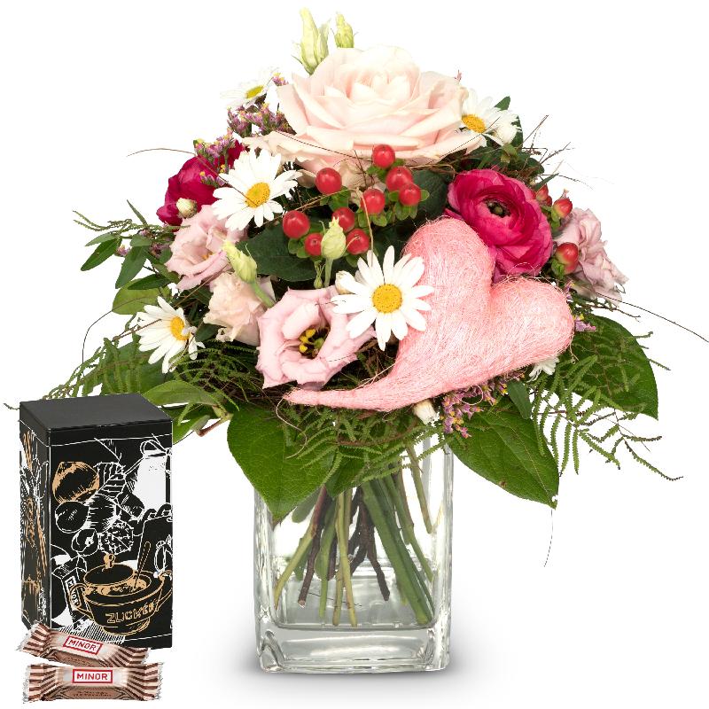 Bouquet de fleurs Just for You ...  with Minor Split in trendy gift tin
