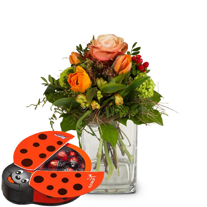 Bouquet de fleurs Signs of Spring with Munz chocolate ladybird