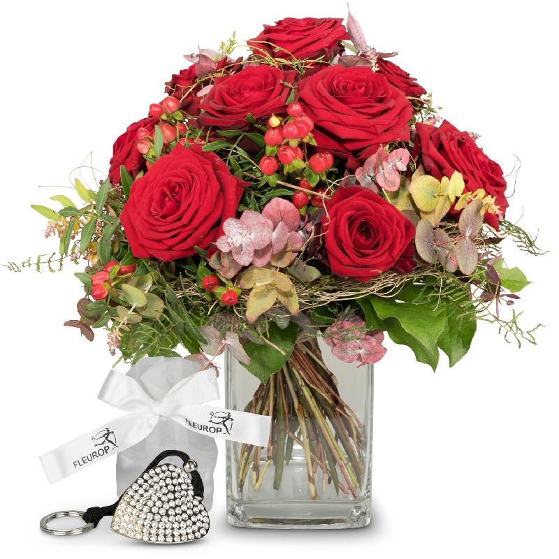 Bouquet de fleurs I Love You, incl. Key Ring with 112 Swarovski® crystals