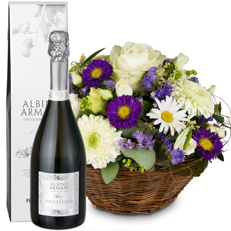 Bouquet de fleurs Beautiful Summer Basket with Prosecco Albino Armani DOC (75c