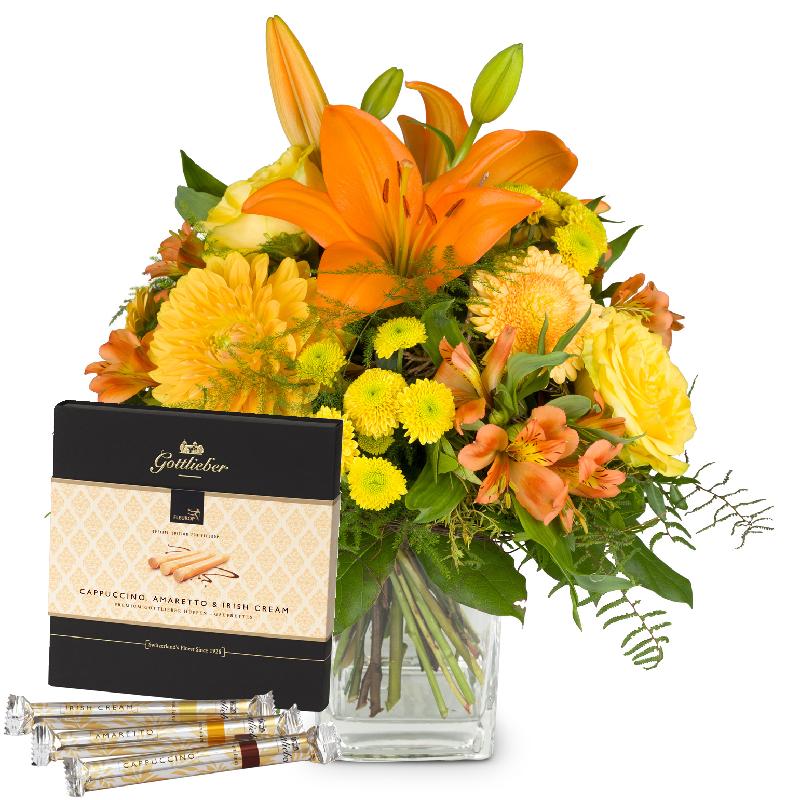 Bouquet de fleurs Vitality with Lilies and Gottlieber Hüppen "Special Edition
