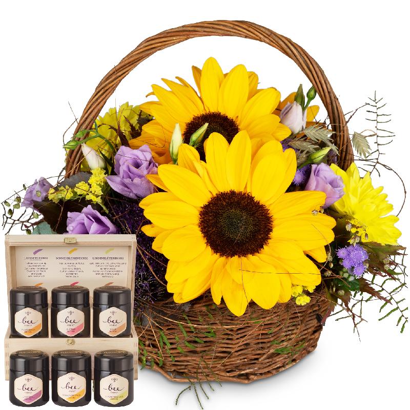 Bouquet de fleurs Power of Summer with honey gift set