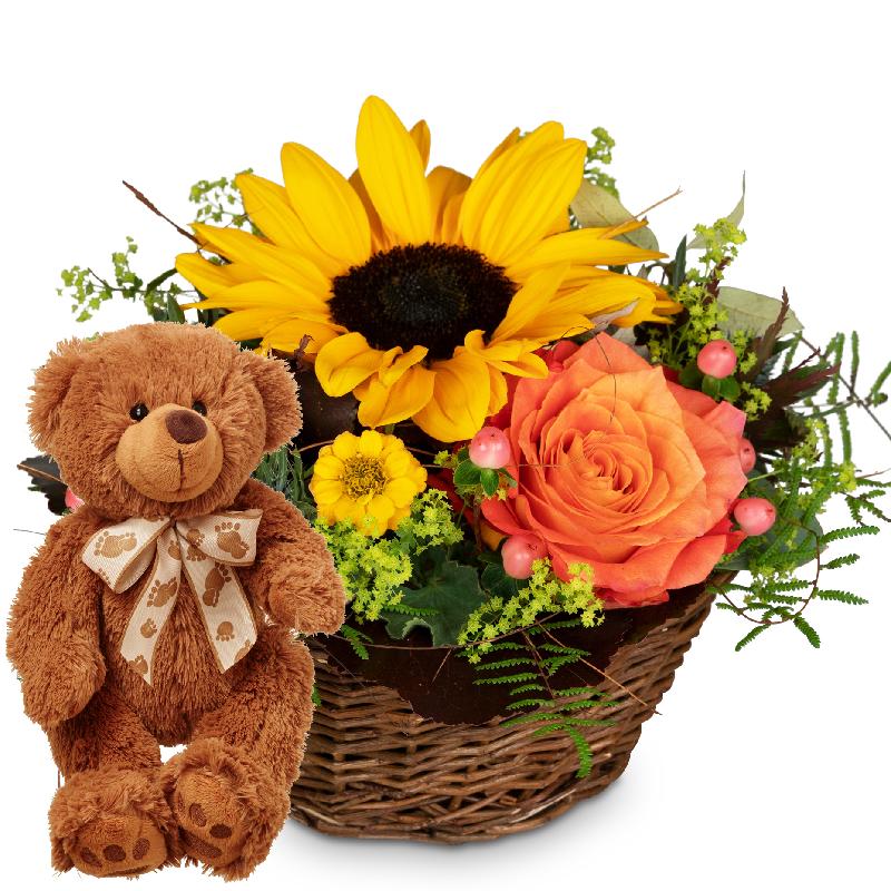 Bouquet de fleurs Sunny Kiss with teddy bear (brown)