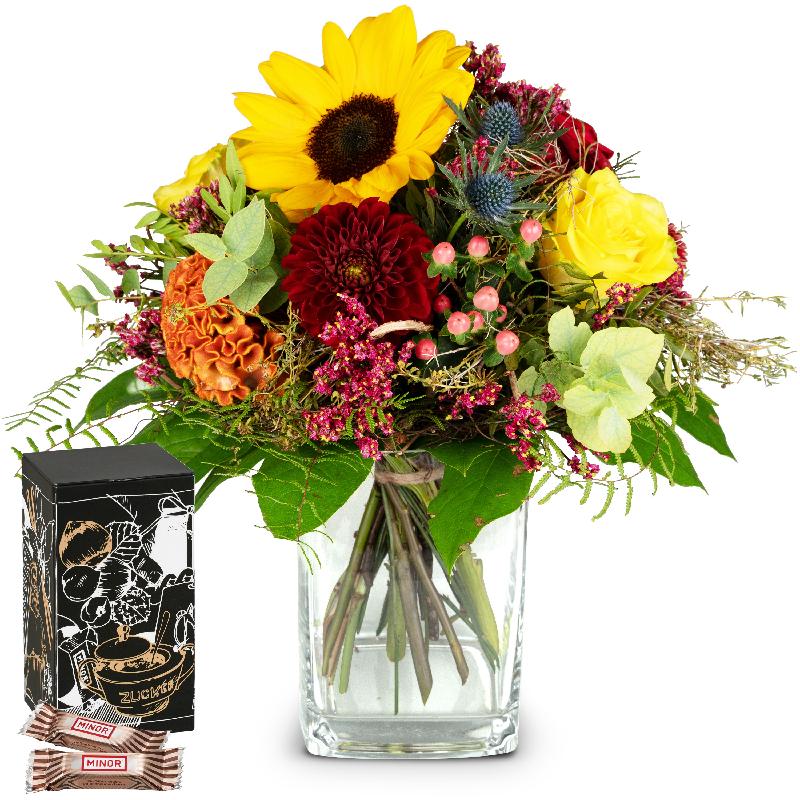 Bouquet de fleurs Colors of Summer with Minor Split in trendy gift tin