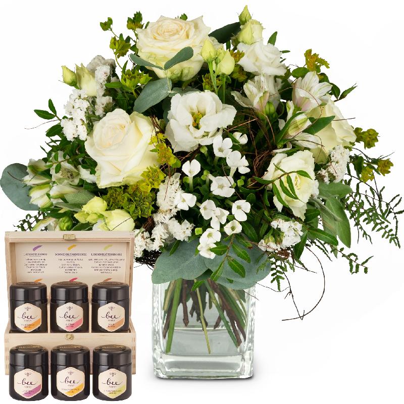 Bouquet de fleurs Natural Magic of Blossoms with honey gift set
