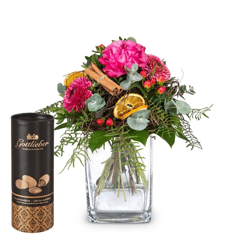 Bouquet de fleurs Happy Day with Gottlieber cocoa almonds