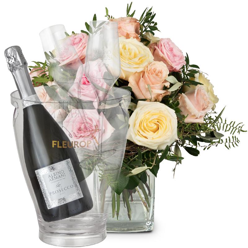 Bouquet de fleurs Cordial Rose Greeting with Prosecco Albino Armani DOC (75 cl
