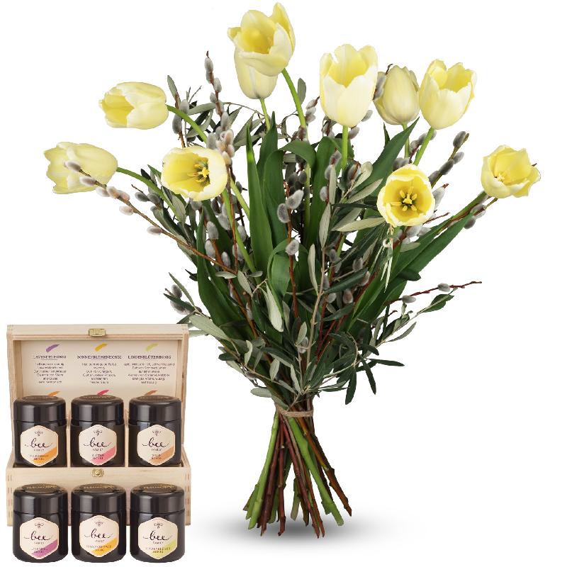 Bouquet de fleurs Natural - French Tulips with honey gift set