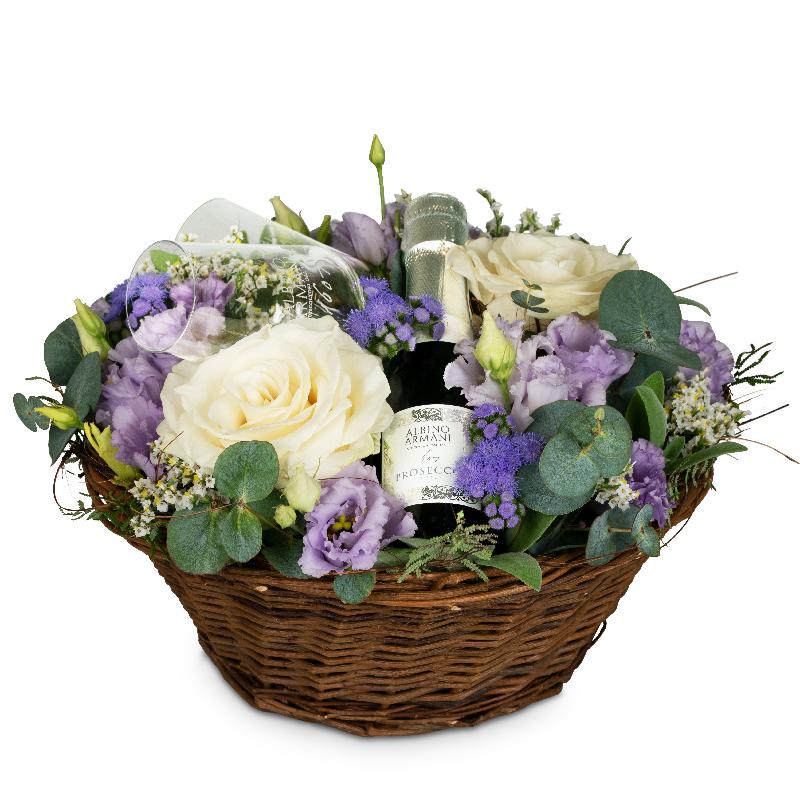 Bouquet de fleurs Tête-à-tête with Prosecco Albino Armani DOC (20cl) and two s