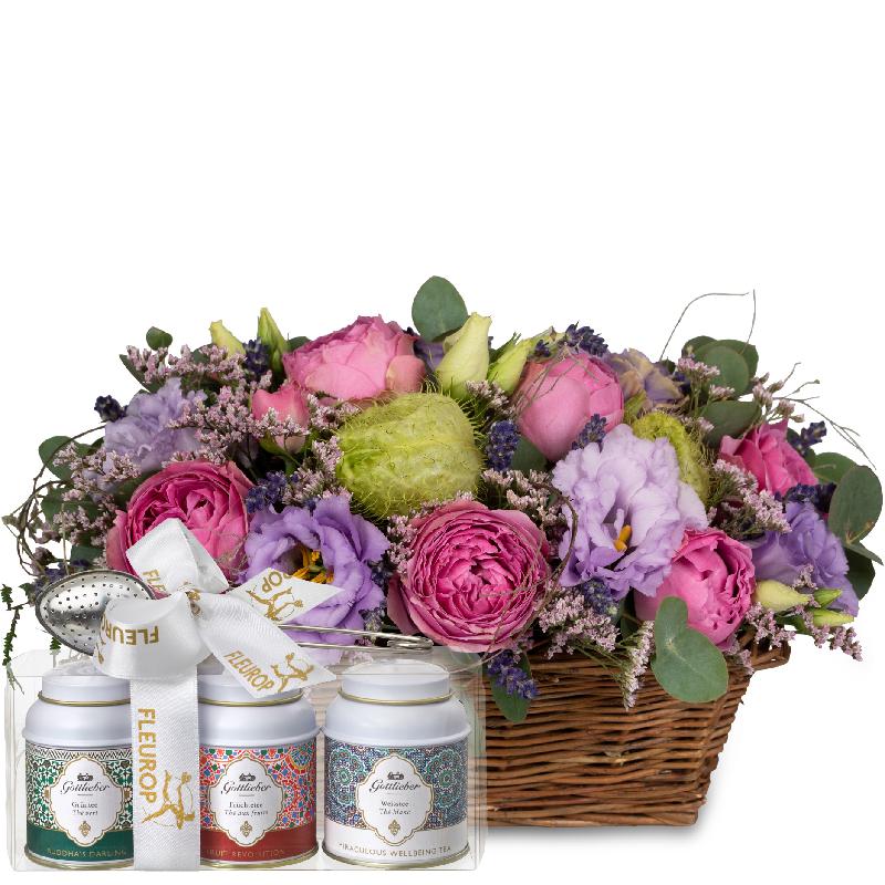 Bouquet de fleurs Fragrant Poetry with Gottlieber tea gift set