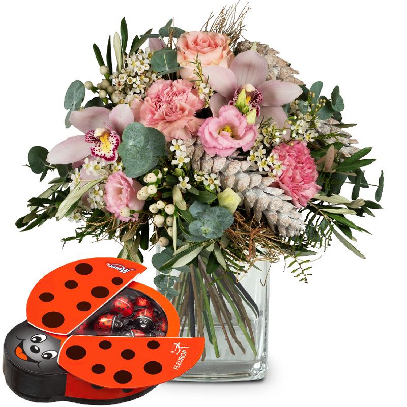Bouquet de fleurs Winter Poetry with Munz chocolate ladybird