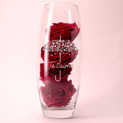 null Roses rouges éternelles et leur vase gravé personnalisable