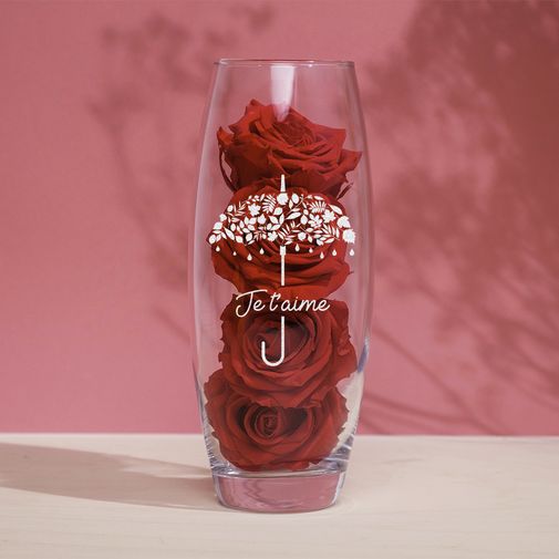 null Roses rouges éternelles et leur vase gravé personnalisable