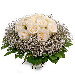 Fleurs deuil Bouquet rond de roses blanches Fleurs deuil Bouquet rond de roses blanches Deuil POMPES FUNEBRES