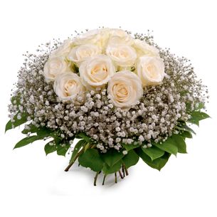 Fleurs deuil Bouquet rond de roses blanches Deuil POMPES FUNEBRES