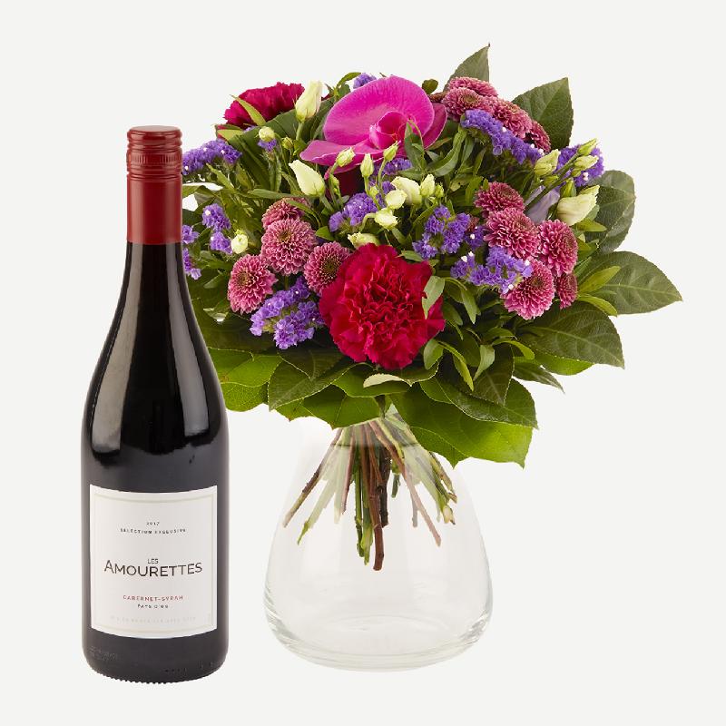 Bouquet de fleurs Sparkling Flora with Les Amourettes red wine
