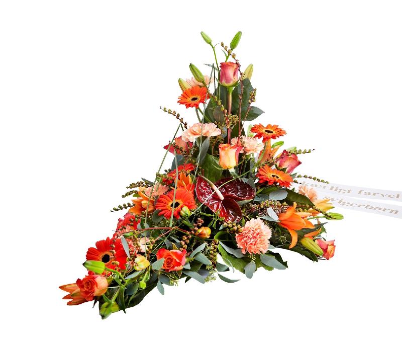 Bouquet de fleurs Funeral decoration with ribbon