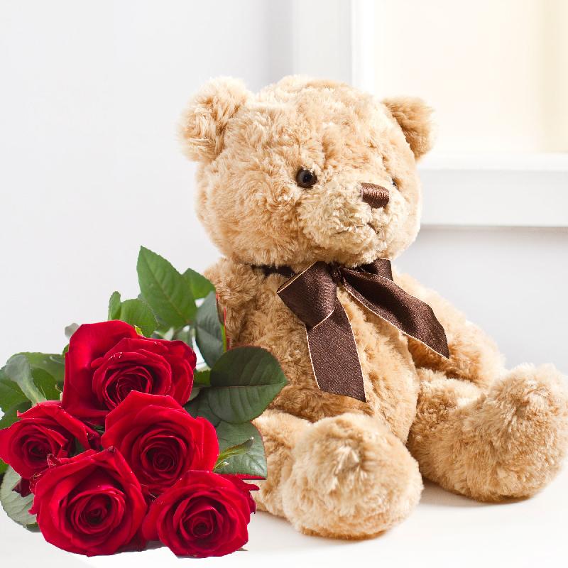 Bouquet de fleurs 7 roses and teddy bear Bouquet de fleurs 7 roses and teddy bear