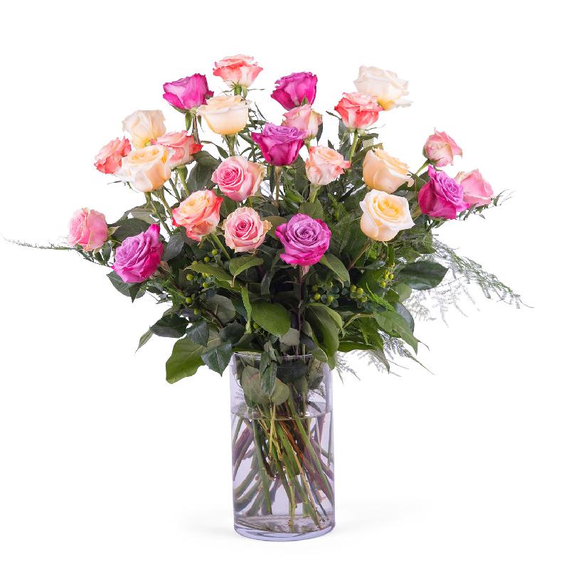 Bouquet de fleurs 24 Long-stemmed Multicoloured Roses